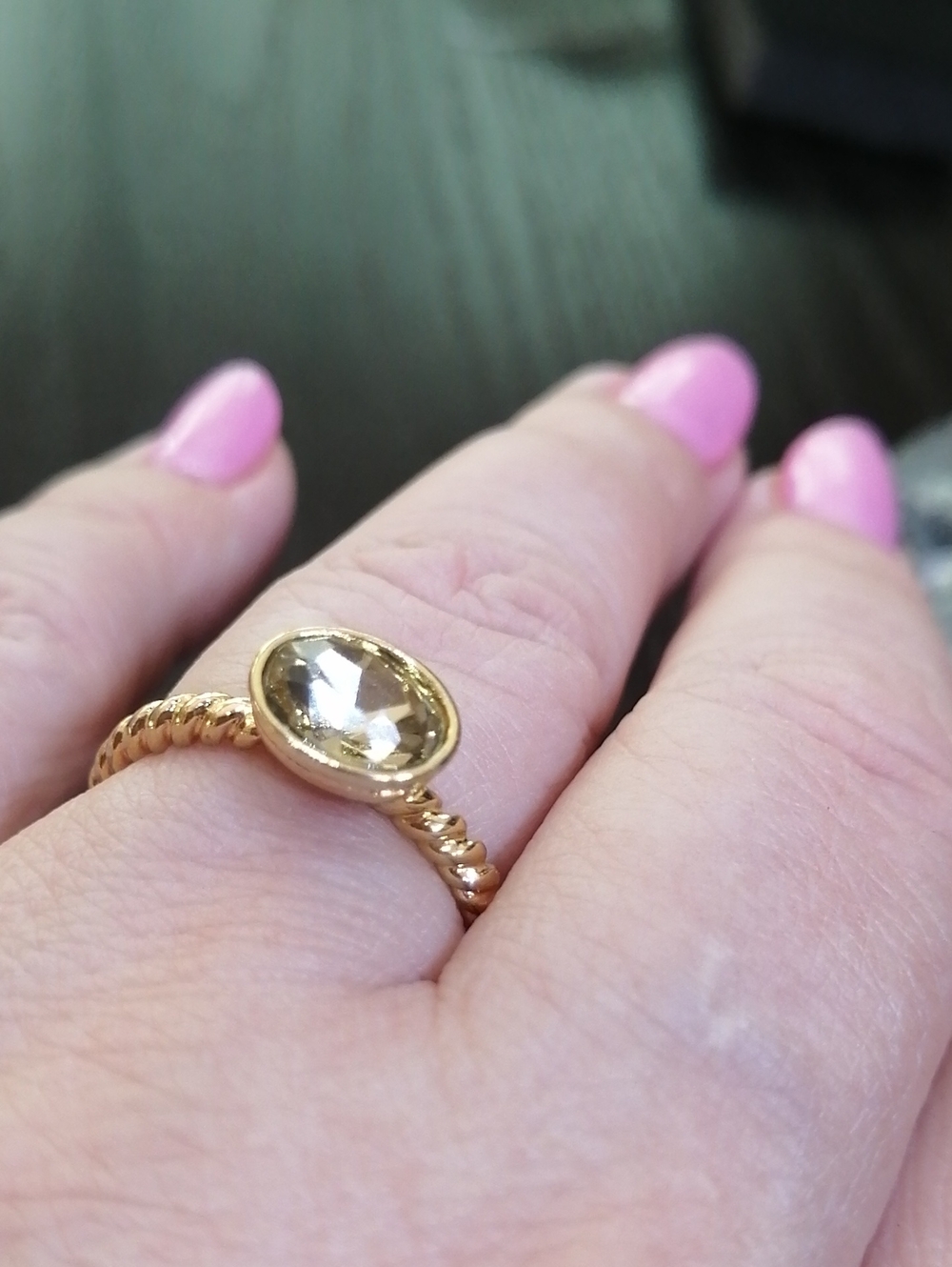 Champagne Colour Oval Crystal Gold-Tone Ring Size 7.5